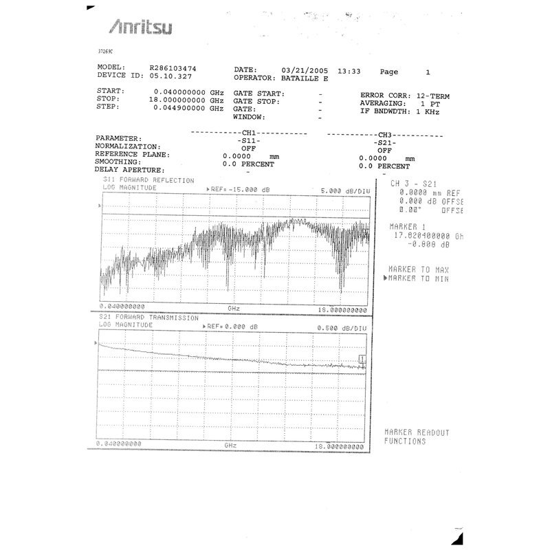 Microwave Coaxial Cable Assembly SMA (m) - SMA (f) DC-18Ghz Radiall R286103474 L:1Meter PAIR