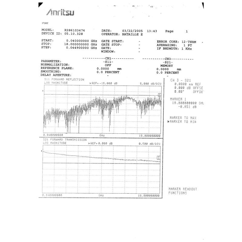 Microwave Coaxial Cable Assembly SMA (m) - SMA (f) DC-18Ghz Radiall R286103474 L:1Meter PAIR