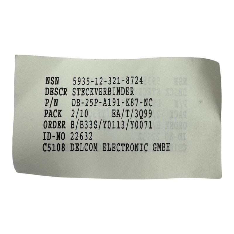 DB-25P-A191-K87 -NC Delcom D-Sub Connector 25P 5935-12-321-8724