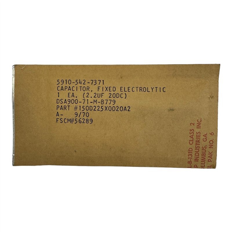 150D225X0020A2 Sprague Electrolytic Capacitor Axial 2.2uf 20V 5910-00-542-7371