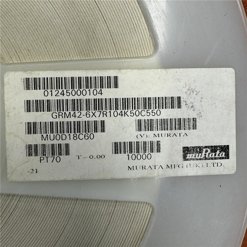 GRM42-6X7R104K50C550 Murata Capacitor SMD 100nf 63V 10% QTY:10000