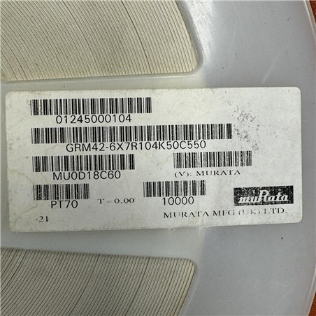 GRM42-6X7R104K50C550 Murata Capacitor SMD 100nf 63V 10% QTY:10000