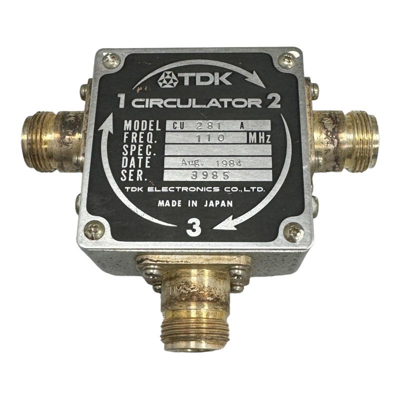 CU281A TDK Coaxial Isolator 98-116Mhz Vswr -23db Isol -19db Loss 1.2db