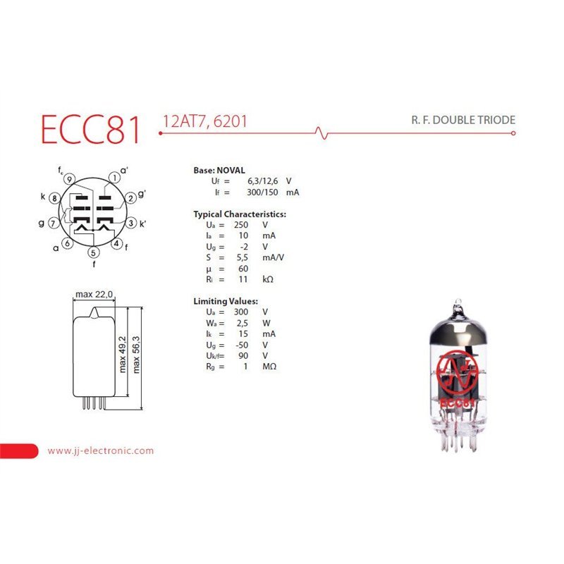 ECC81 12AT7 6201 JJ Electron Tube Valve R.F. Double Triode