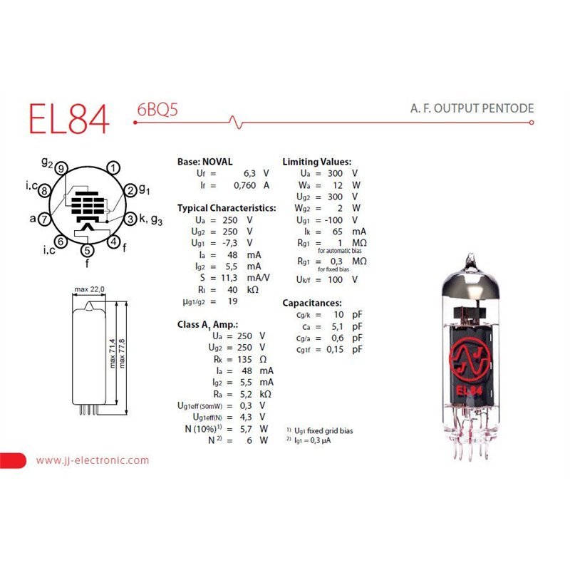 EL84 6BQ5 JJ Electron Tube Valve A.F. Double Triode