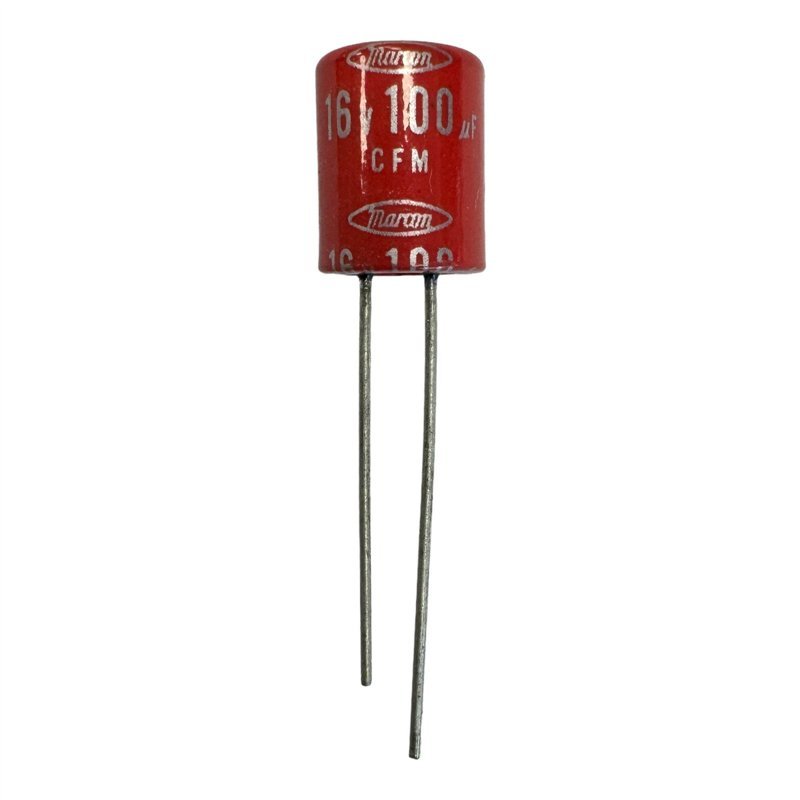 CFM Marcom Red Electrolytic Capacitor 100uf 16V 105c 10x8mm