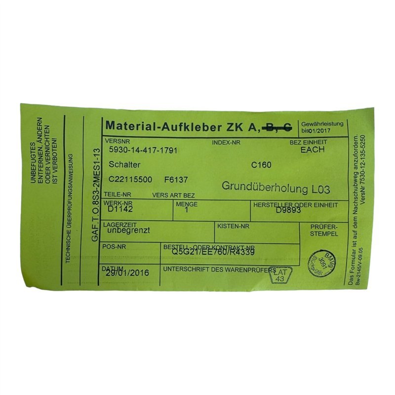 C22115500 MBD F6137 Switch Avionics 28V 5A 5930-14-417-1791