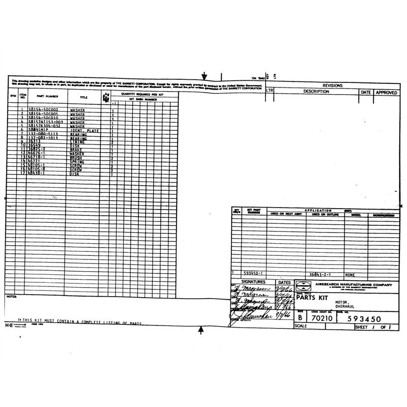 593450-1 Airesearch Parts Kit 6105-00-928-4794