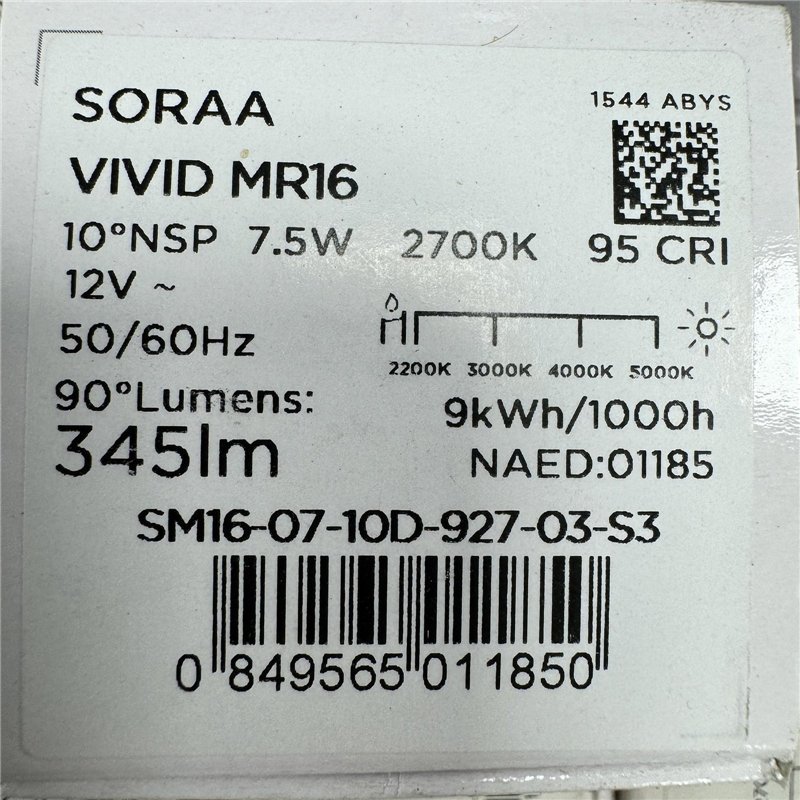 Soraa Vivid MR16 GU5.3 10D NSP 7.5W 2700K 12V 345lm