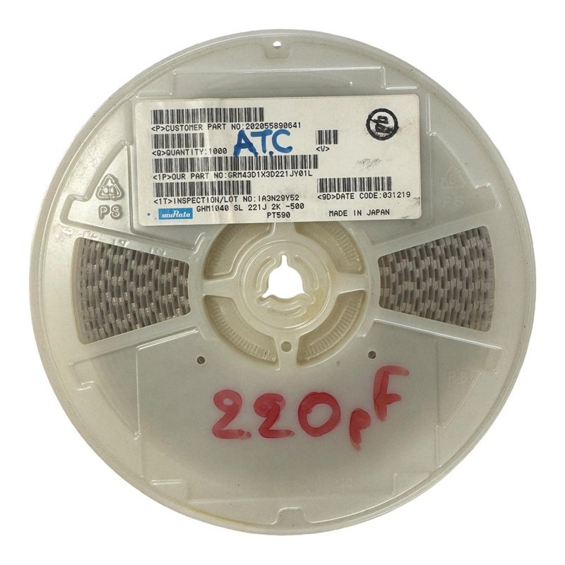 GHM1040SL221J2K-500 Murata Chip Capacitor 220pf 2000V 5% QTY:1000