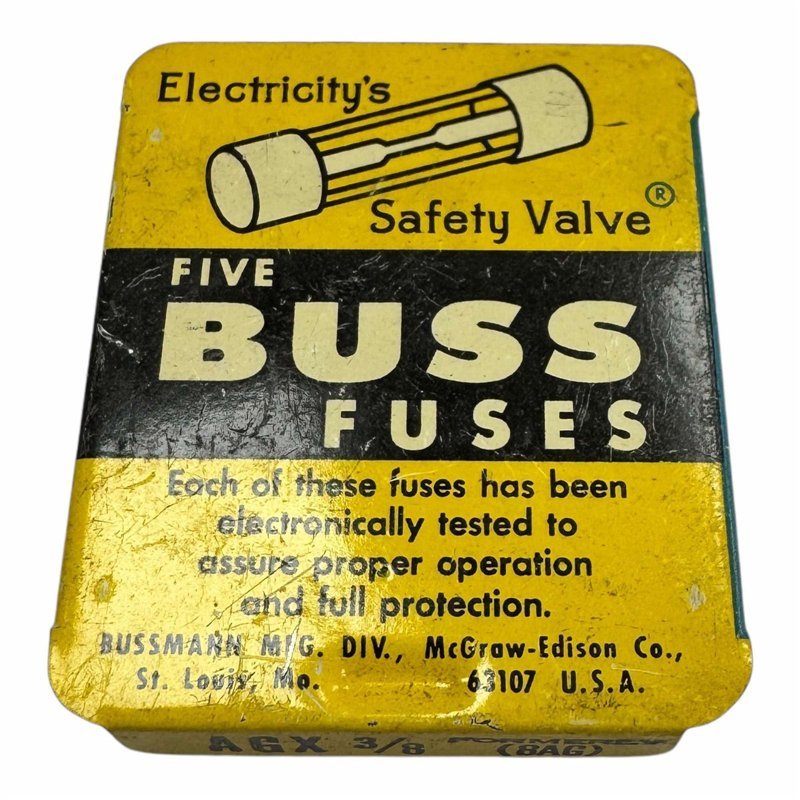 AGX3/8 Bussman Fast Acting Glass Fuses 250V 3/8A Qty:5