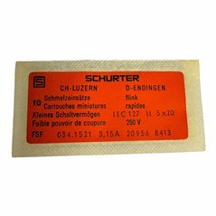 034.1521 Schurter Glass Fuses 250V 3.15A 5x20mm Qty:10