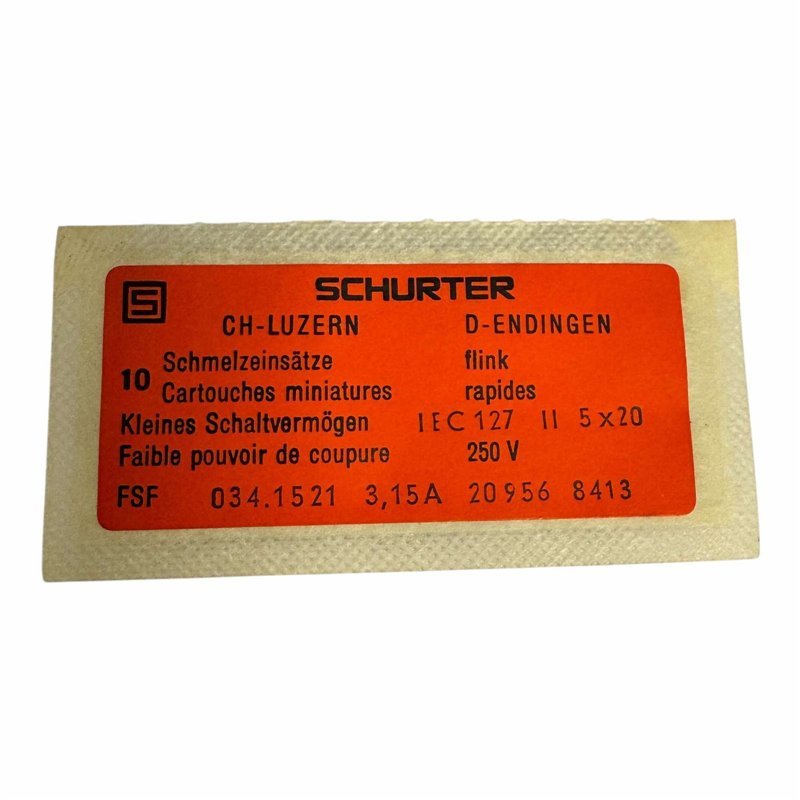 034.1521 Schurter Glass Fuses 250V 3.15A 5x20mm Qty:10
