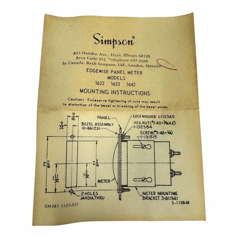 Simpson Analog Panel Meter Voltmeter 0-10Vdc 63x63mm