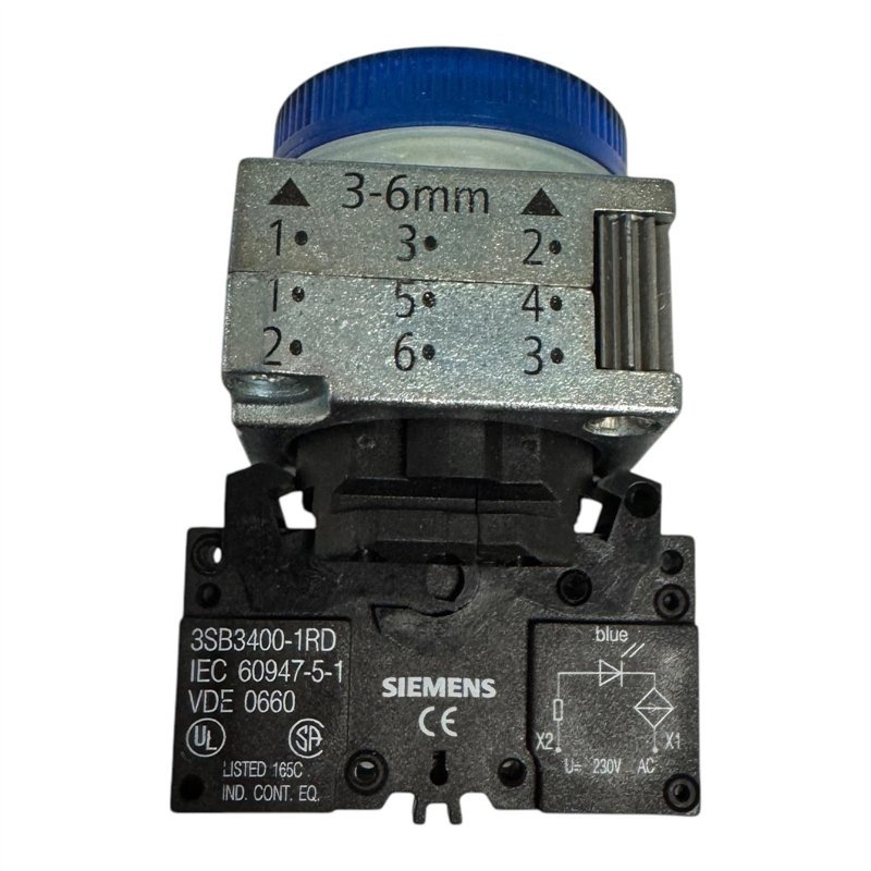 3SB3652-6BA50 Siemens Metal Round Blue Indicator Light