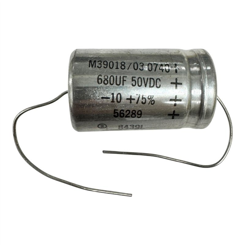 M39018/03-0740 Cornell Dubilier Capacitor Axial Aluminium Electrolytic 680uF 50V 42x25mm