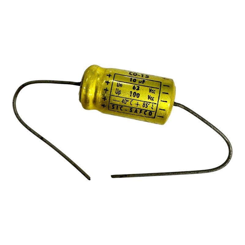 CO-15 Sic Safco Capacitor Axial Electrolytic 10uF 63V 31.5x10.5mm