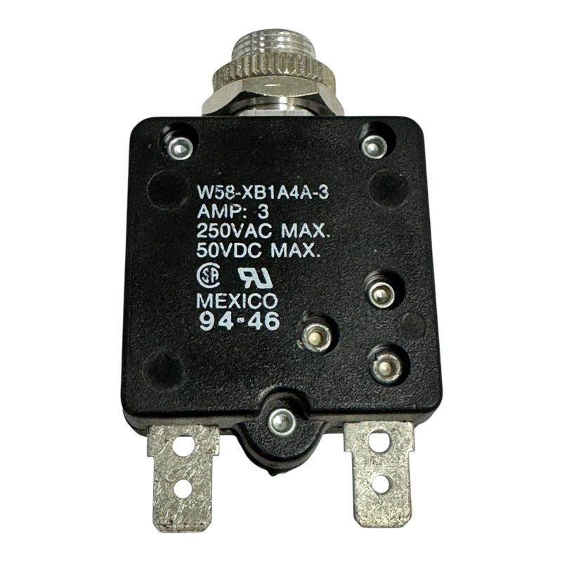 W58XB1A4A-3 Potter Brumfield Thermal Magnetic Circuit Breaker Push to Reset 1 Pole 50Vdc 3A