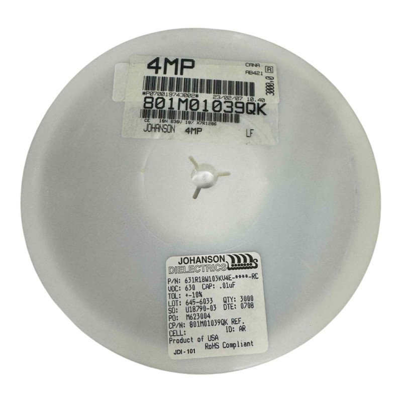 631R18W103KV4E Johanson Dielectrics SMD Ceramic Capacitor 0.01Uf 630V 10% [Qtyx3000]