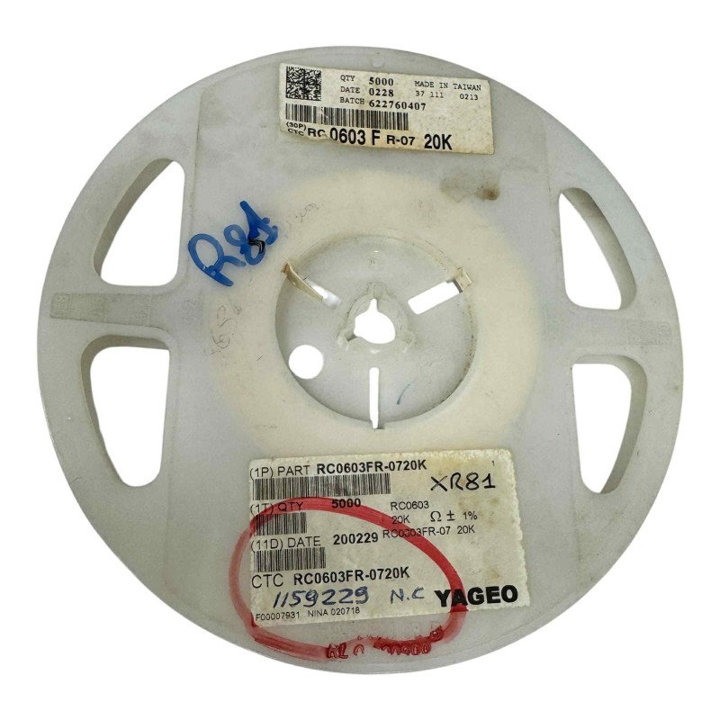 RC0603FR-0720K Yageo 20Kohm 20k 1% 1/10W [Qtyx1200]
