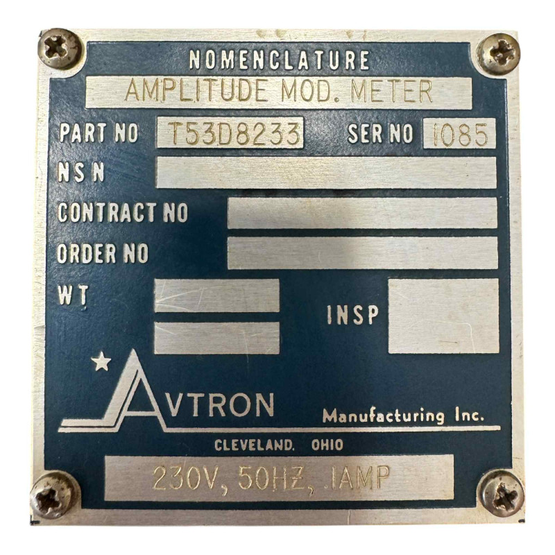 T53D8233 Avtron Amplitude Modulation Meter 230Vac