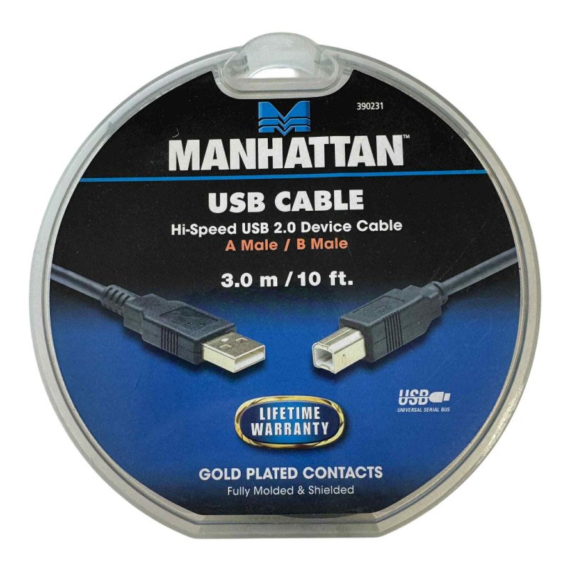 390231 Manhattan Computer Device Cable Hi Speed USB 2.0 A Male / B Male 3m/10ft
