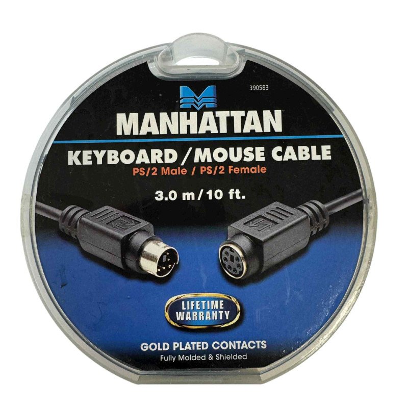 390583 Manhattan Keyboard Mouse Cable PS/2 Male - Female 3.0m/10ft