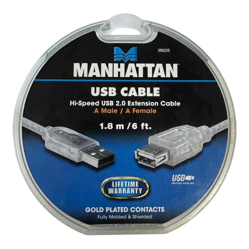 390225 Manhattan Computer Cable Hi-Speed USB 2.0 A Male / A Female 1.8m/6ft