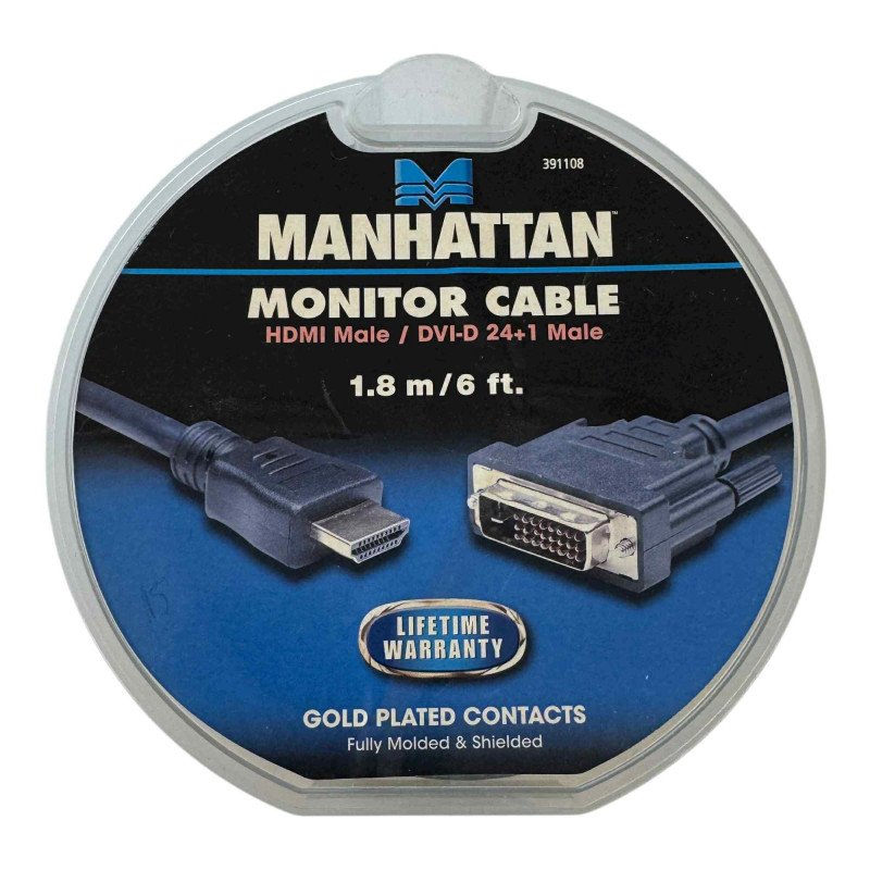 391108 Manhattan Monitor Cable HDMI Male / DVI-D 24+1 Male 1.8m/6ft