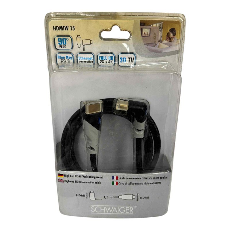HDMIW15 Schwaiger HDMI Cable - HDMI 90° Plug with Ethernet 1.5m