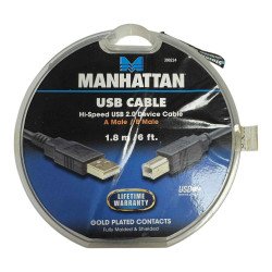 390224 Manhattan Computer Cable Hi-Speed 2.0 USB A Male - B Male 1.8m/6ft