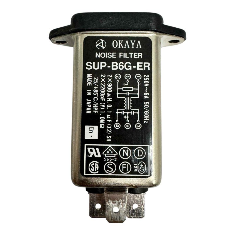 SUP-B6G-ER Okaya Inlet Power Entry Module Noise Filter 250V/6A 50/60Hz