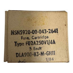 F02A250V1/4A Mil Spec Glass Fuse Cartridge 2A/250v 5920-00-043-2641 [Qtyx5]