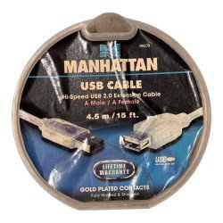 390279 Manhattan USB Cable Hi-Speed USB 2.0 Device Cable A Male / A Female 4.5m/15ft