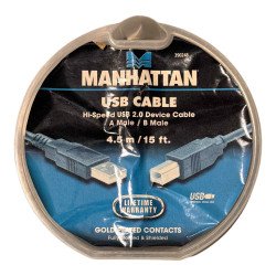 390248 Manhattan USB Cable Hi-Speed USB 2.0 Device Cable A Male / B Male 4.5m/15ft