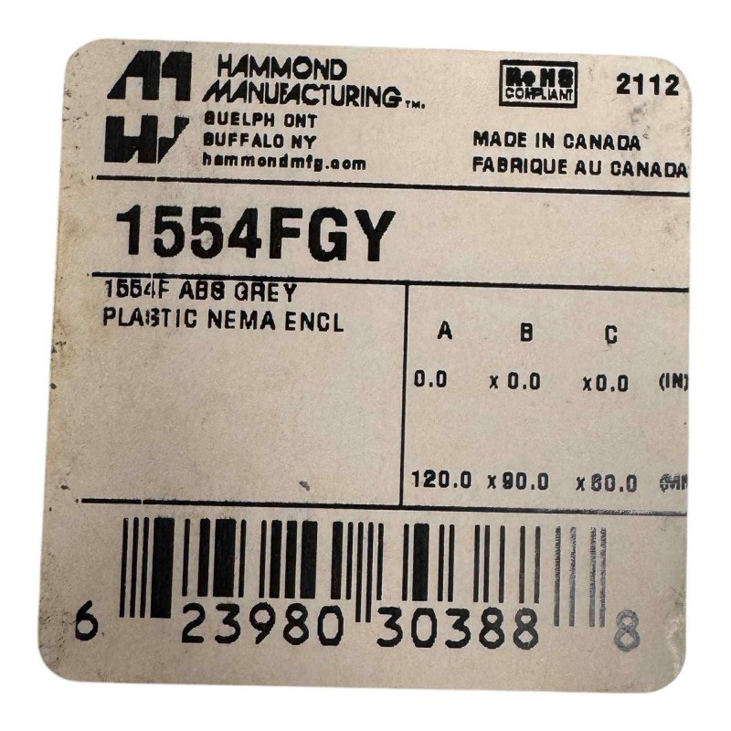 1554FGY Hammond Enclosures Box Grey/Grey Lid 4.7x3.5x3.2’’