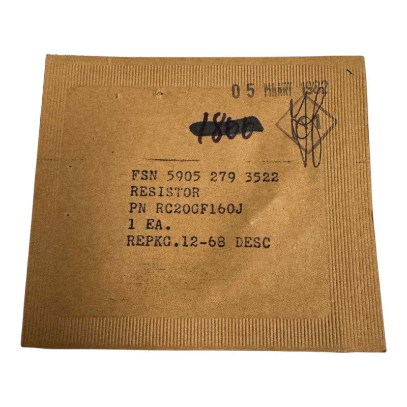 RC20GF160J Allen Bradley Resistor Carbon Composition Film 16Ohm 16R 0.5W 1% 5905-00-279-3522