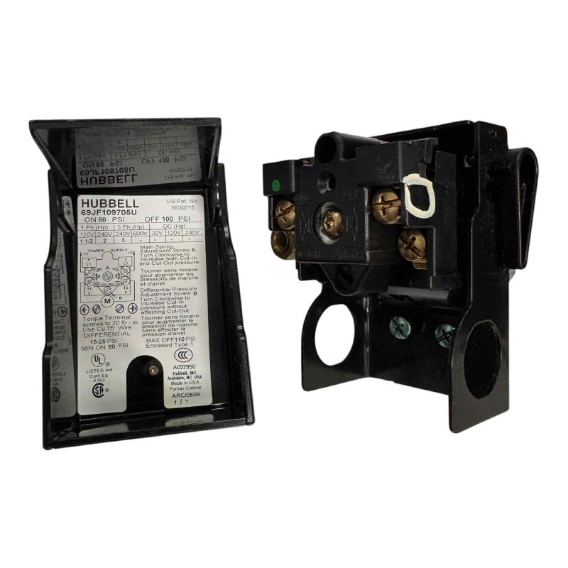 69JF109705U Hubbel Pressure Switch With Unloader Valve ON:80Psi OFF:100Psi 120-600Vac 32-240Vdc