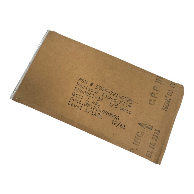 RN60B6193F Dale Resistor Fixed Film 619Kohm 619K 1/8W 0.125W 1% 5905-00-721-0523