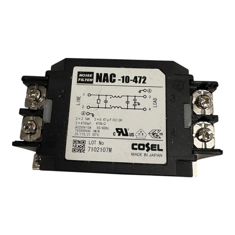 NAC-10-472 Cosel Power Line Filter 250Vac 250Vdc 10A 4700pF 150KHz-1MHz