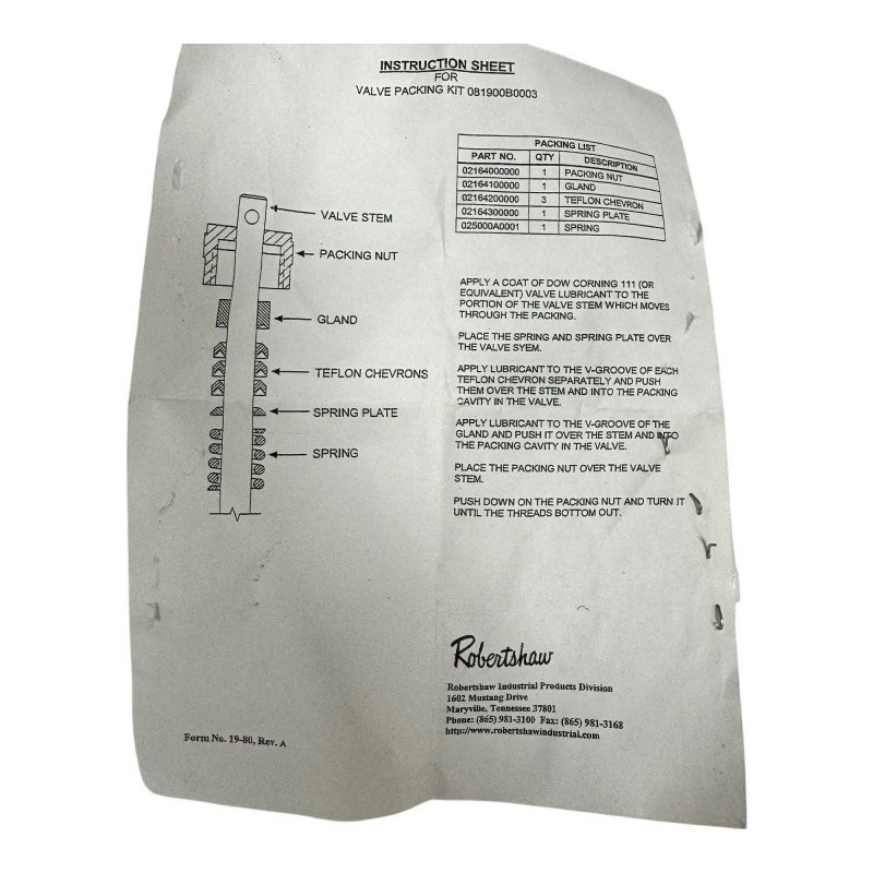 81900B3 Robertshaw Valve Packing Kit