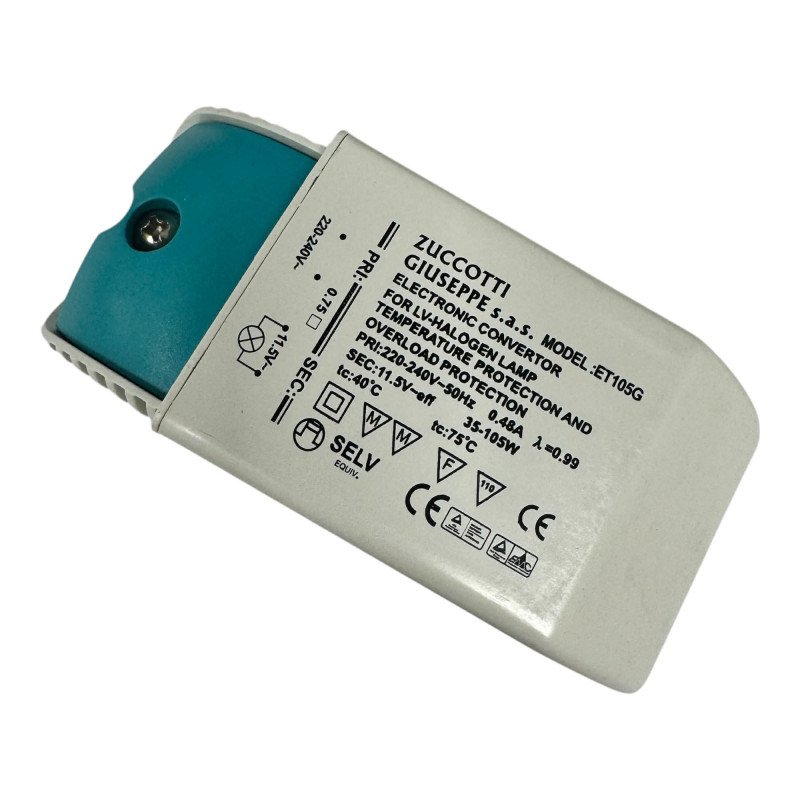 ET105G Zuccotti Electronic Convertor For LV Halogen Lamp With Overload And Temperature Protection 35-105W 220-240V