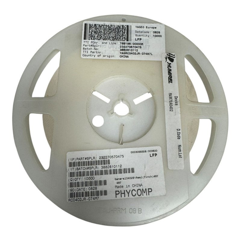 YAGRC0402JR-074M7 Yageo SMD Resistor Chip 4.7Mohm 4M7 1% 1/16W [Qtyx10000]