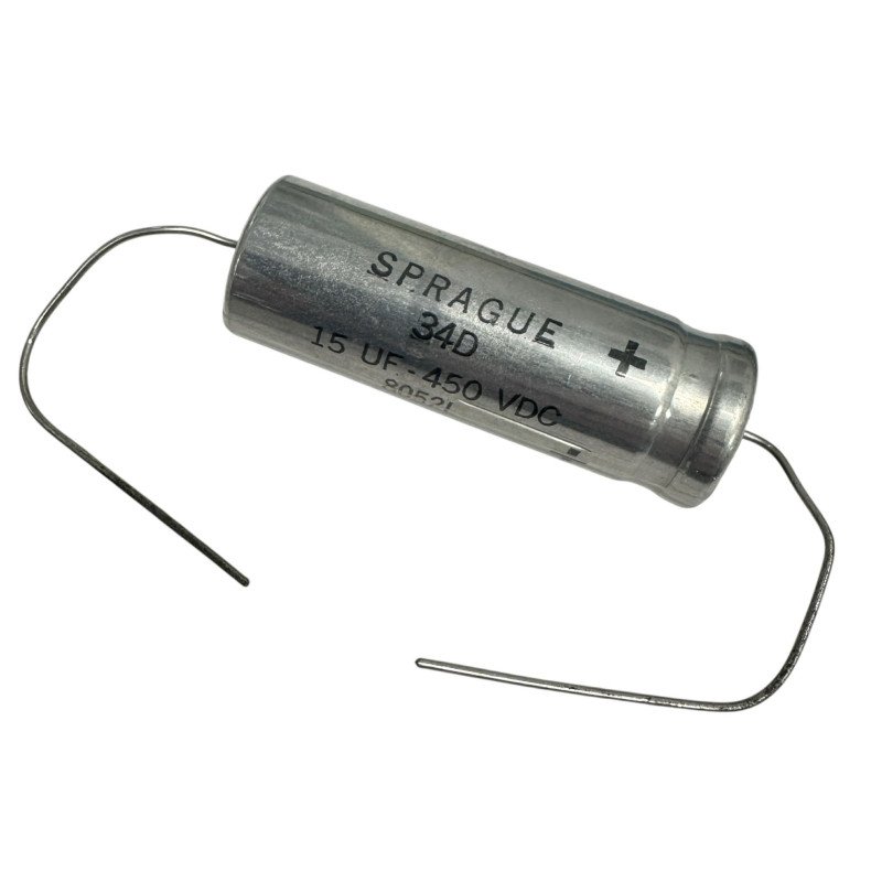 34D Sprague Capacitor Axial Wet Tantalum 15uF 450V 55x19mm