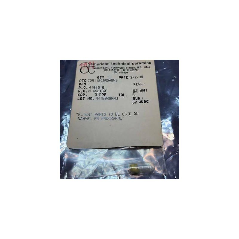 0.5pF 50VDC 0.001%FR Ceramic Chip Capacitor CDR11BG0R5ABNS ATC