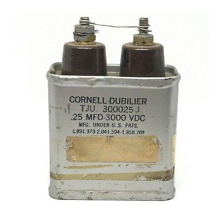 0.25UF 3000V Paper in Oil Capacitor CORNELL DUBILIER TJU 300025J