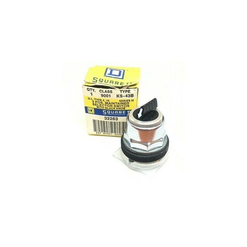 SQUARE D KS-43B 3POS MAINTAINED  SELECTOR SWITCH WITH BLACK KNOB H-SERIES