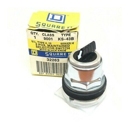 SQUARE D KS-43B 3POS MAINTAINED  SELECTOR SWITCH WITH BLACK KNOB H-SERIES
