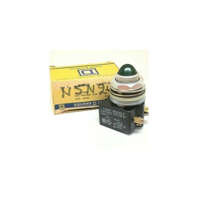 SQUARE D KM-38 GREEN PILOT LIGHT FULL VOLTAGE TYPE 120V F-SERIES