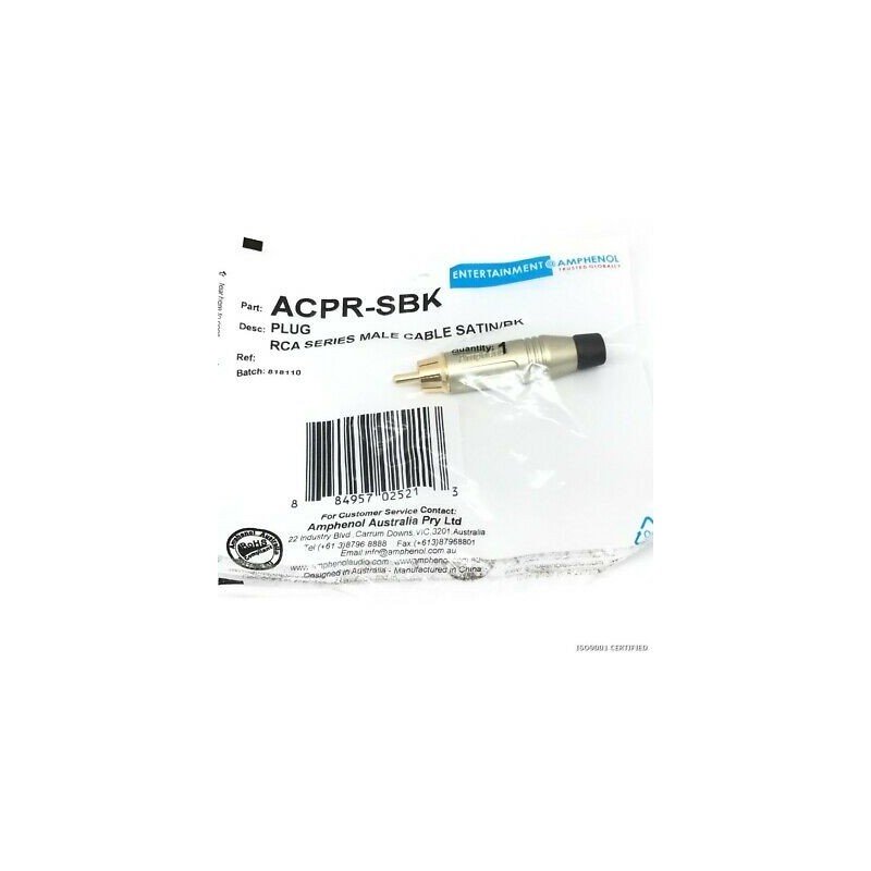 RCA SERIES MALE CABLE PLUG BLACK AMPHENOL ACPR-SBK